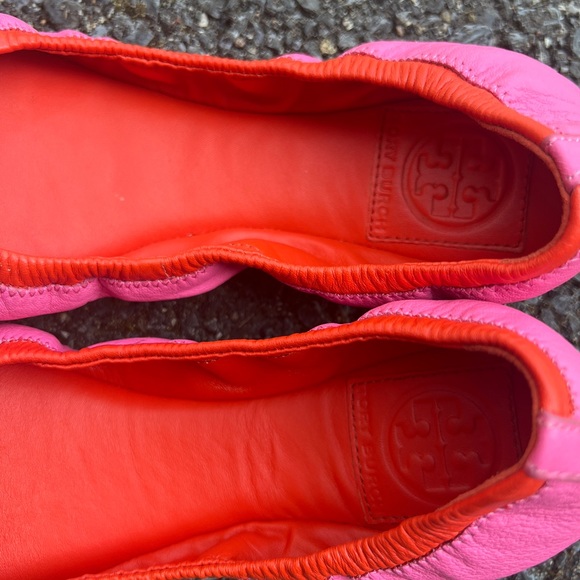 Tory Burch eddie bow women’s pink orange leather ballet flats w/ box size 7 - Picture 5 of 8
